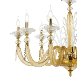 Viadurini Lighting Klassische Kronleuchter-Klassischer Kronleuchter 16 Lichter Geblasenes Glas Blumendetails - Bluminda