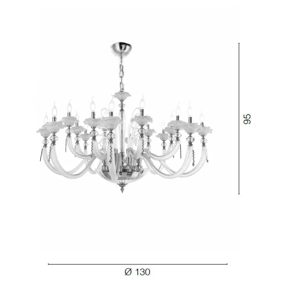 Viadurini Lighting Klassische Kronleuchter-Klassischer Kronleuchter 16 Lichter Geblasenes Glas Blumendetails - Bluminda
