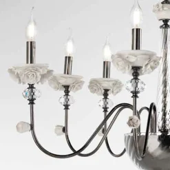 Viadurini Lighting Klassische Kronleuchter-Klassischer Kronleuchter mit 8 Lichtern aus Porzellan und luxuriösem mundgeblasenem Glas - Eteria