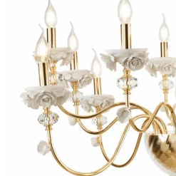 Viadurini Lighting Klassische Kronleuchter-Klassischer Kronleuchter mit 8 Lichtern aus Porzellan und luxuriösem mundgeblasenem Glas - Eteria