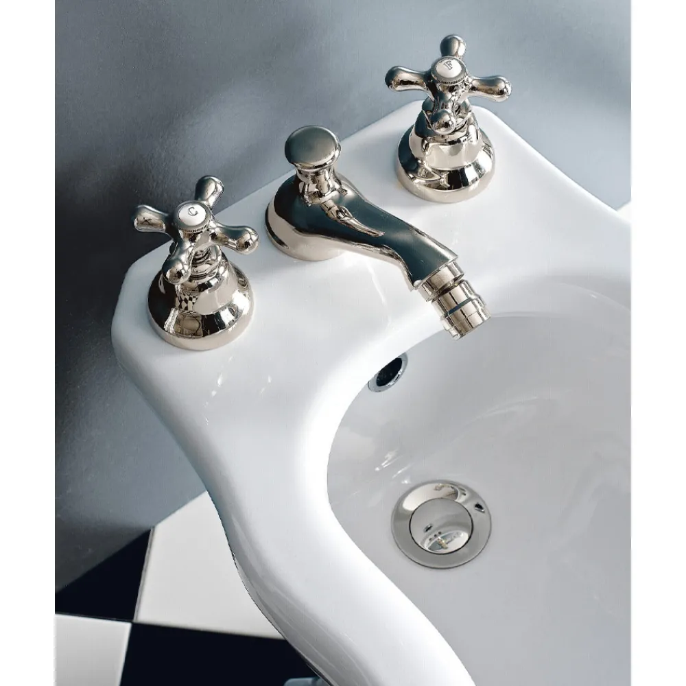 Viadurini Taps Bidetarmaturen-Klassischer 3-Loch-Bidethahn mit Messingablauf Made in Italy - Ercolina