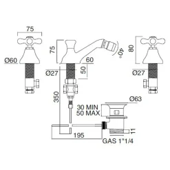 Viadurini Taps Bidetarmaturen-Klassischer 3-Loch-Bidethahn mit Messingablauf Made in Italy - Ercolina