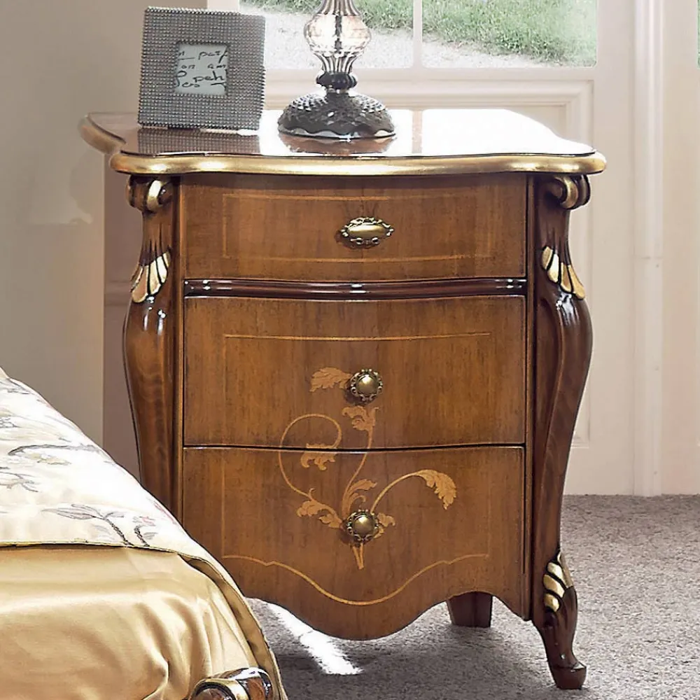 Viadurini Classic Nachttische-Klassischer Nachttisch 3 luxuriöse Schubladen Walnussholz Made in Italy - Cambrige