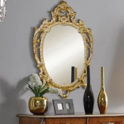 Viadurini Classic Wandspiegel-Klassischer ovaler Spiegel aus Blattgold und Blattsilber Made in Italy - Vanessa