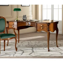 Viadurini Classic Design Schreibtische-Klassischer Schreibtisch 5 Schubladen aus Holz und Kunstleder Made in Italy - Commodo