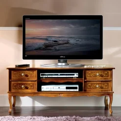 Viadurini Classic Tv-Möbel-Klassischer TV-Ständer aus Walnussholz 4 Schubladen Made in Italy - Prince