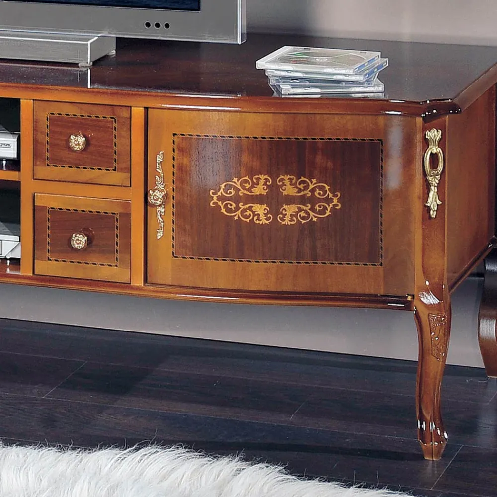 Viadurini Classic Tv-Möbel-Klassischer TV-Ständer aus Holz mit Intarsien Made in Italy - Katerine