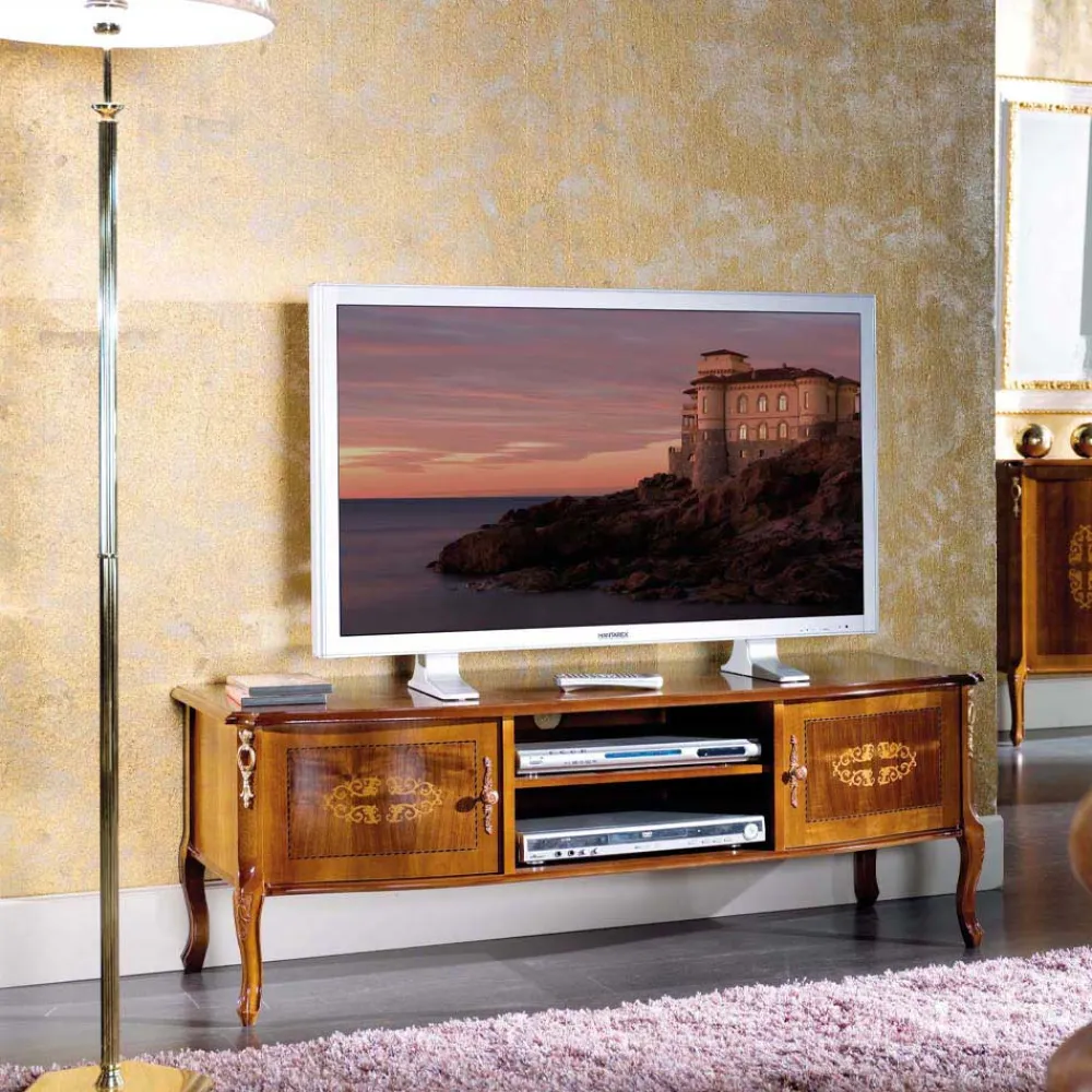 Viadurini Classic Tv-Möbel-Klassischer TV-Ständer aus Holz mit Intarsien Made in Italy - Katerine