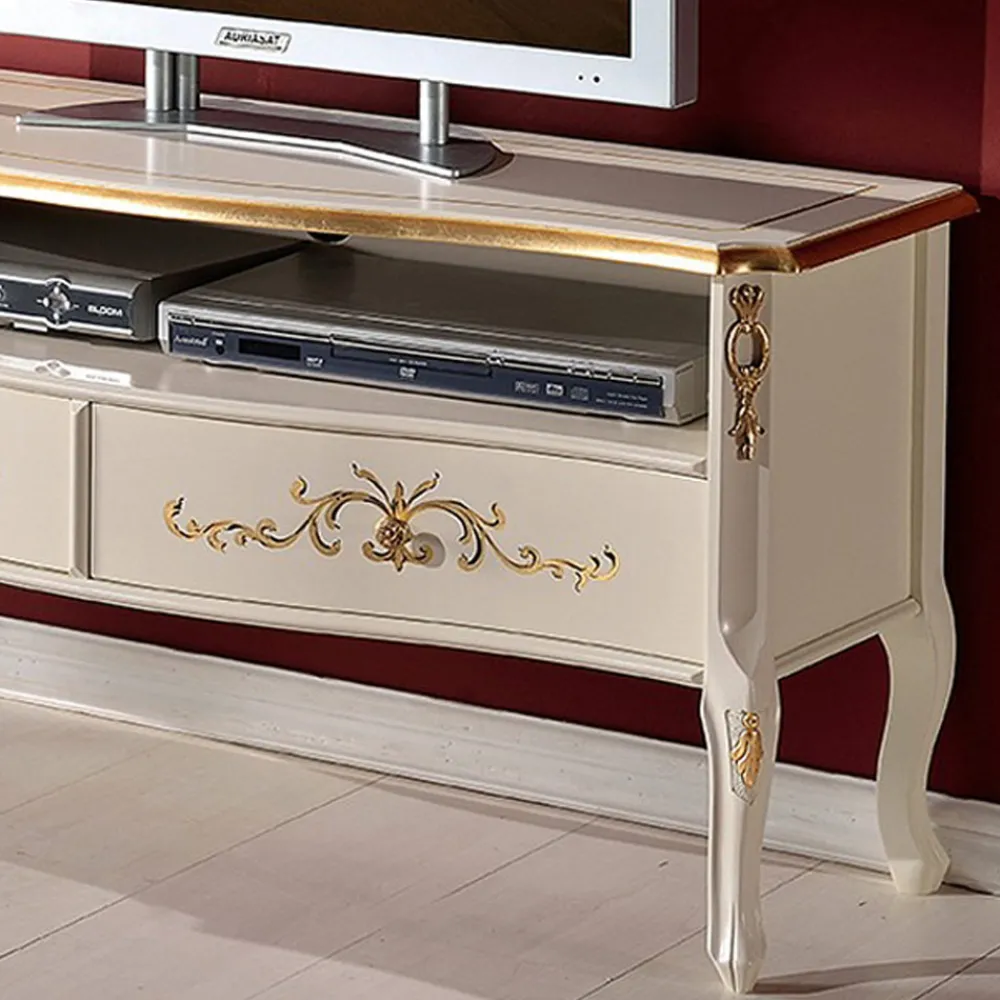 Viadurini Classic Tv-Möbel-Klassischer TV-Ständer aus weißem Holz und Nussbaum Made in Italy - Katerine