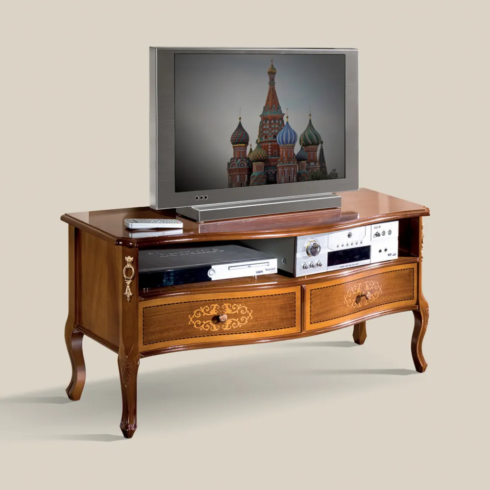 Viadurini Classic Tv-Möbel-Klassischer TV-Ständer aus weißem Holz und Nussbaum Made in Italy - Katerine