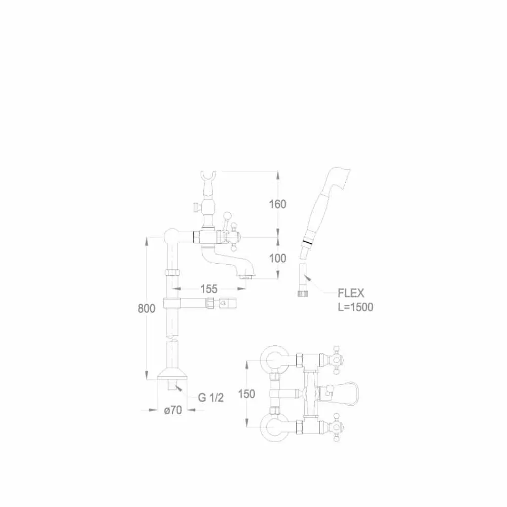 Viadurini Taps Badewannearmaturen-Klassischer Wasserhahn für Badewanne auf Messingsäulen Made in Italy - Enriko