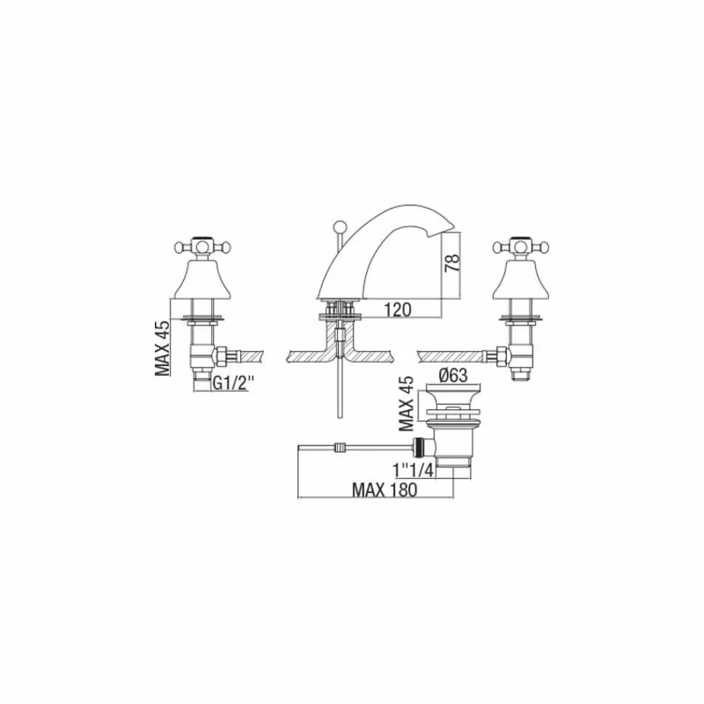 Viadurini Taps Waschbeckenarmaturen-Klassisches Design 3-Loch-Waschtischmischer aus Messing Made in Italy - Lisca