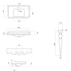 Viadurini Bathroom Keramikwaschbecken-Klassisches Konsolenwaschbecken aus Keramik L 104 cm Made in Italy - Wollie