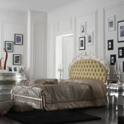 Viadurini Night Design Schmiedeeisen Doppelbetten-Klassisches und prächtiges Doppelbett aus Eisen und Leder, hergestellt in Italien – Laki