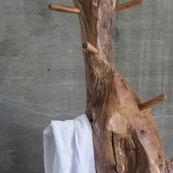 Viadurini Bathroom Garderobenständer|Badetuchhalter-Kleiderständer mit Struktur und Haken aus massivem Teakholz - Tanne