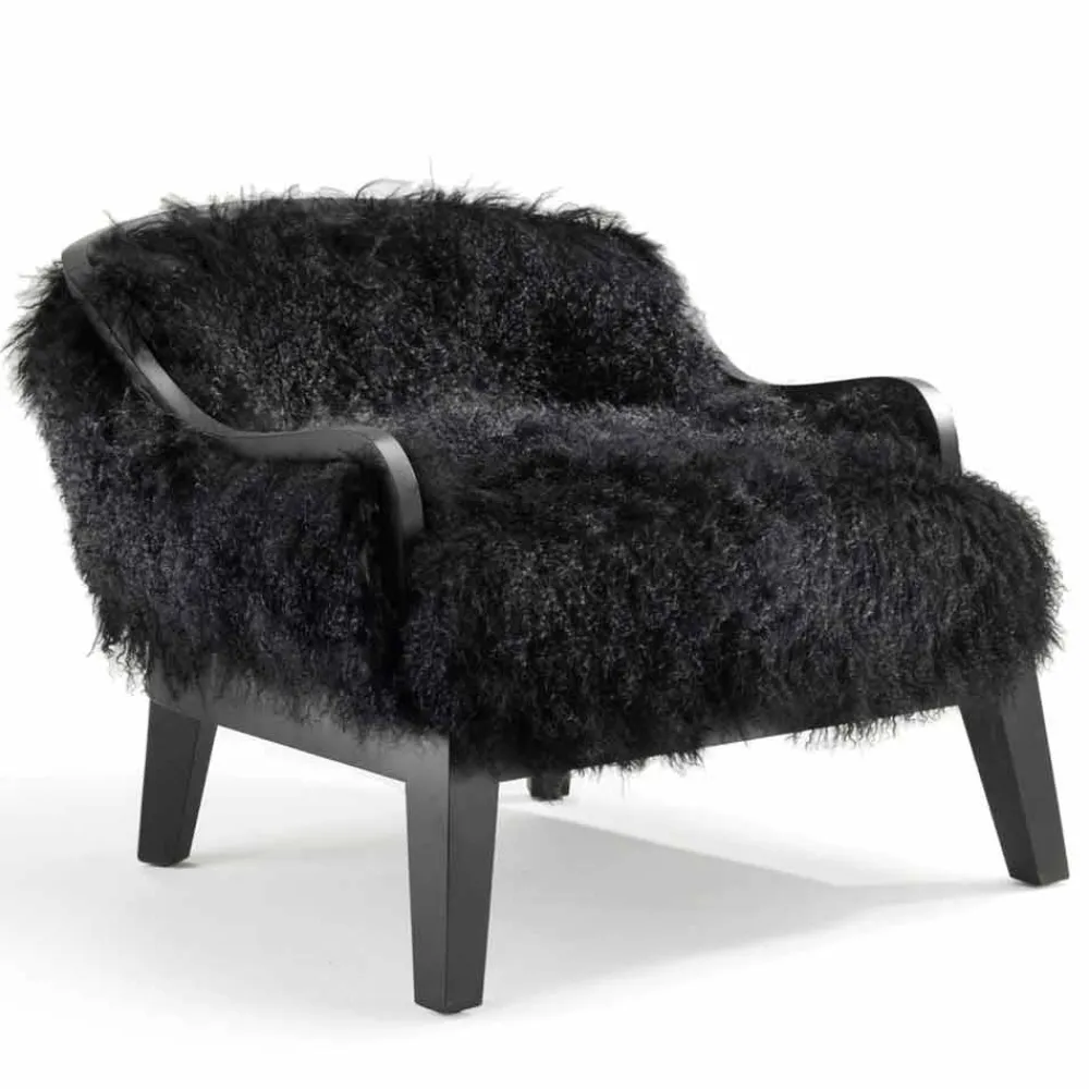 Viadurini Living Moderne Sessel-Kleiner Sessel aus Leder und schwarzem Fell, made in Italy Design Eli