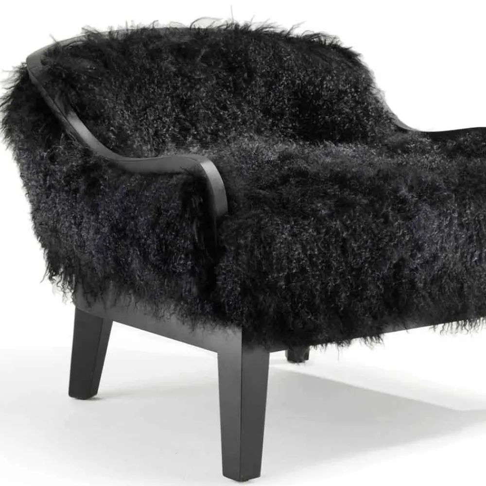 Viadurini Living Moderne Sessel-Kleiner Sessel aus Leder und schwarzem Fell, made in Italy Design Eli