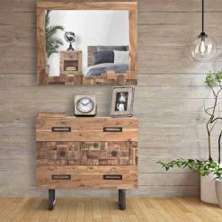 Viadurini Living Kommoden-Kommode aus Akazienholz und Eisen mit 3 Schubladen in modernem Design - Emerald