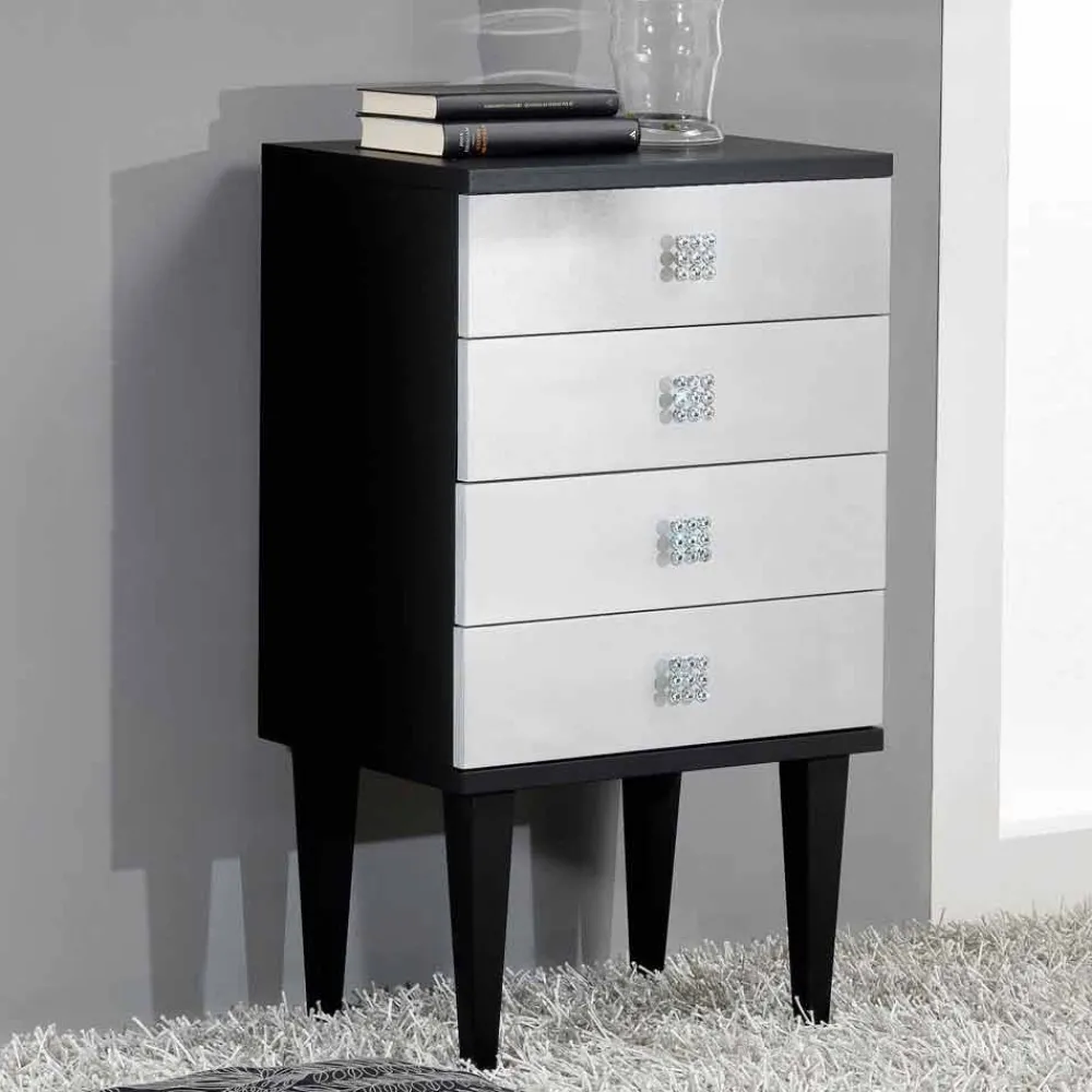 Viadurini Living Kommoden-Kommode im Scandinavian Style schwarz mit 4 Schubladen in Silber