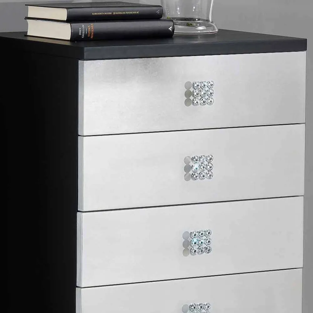 Viadurini Living Kommoden-Kommode im Scandinavian Style schwarz mit 4 Schubladen in Silber