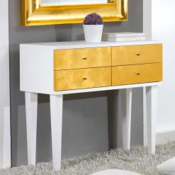 Viadurini Living Kommoden-Kommode im Scandinavian Style weiß mt 4 Schubladen in Blattgold