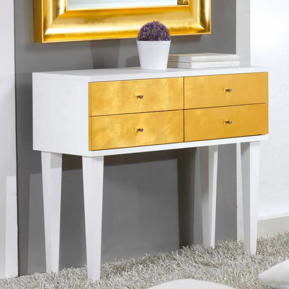 Viadurini Living Kommoden-Kommode im Scandinavian Style weiß mt 4 Schubladen in Blattgold