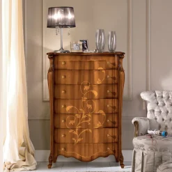 Viadurini Classic Kommoden-Kommode mit 7 Schubladen aus Walnussholz mit Intarsien Made in Italy - Commodus