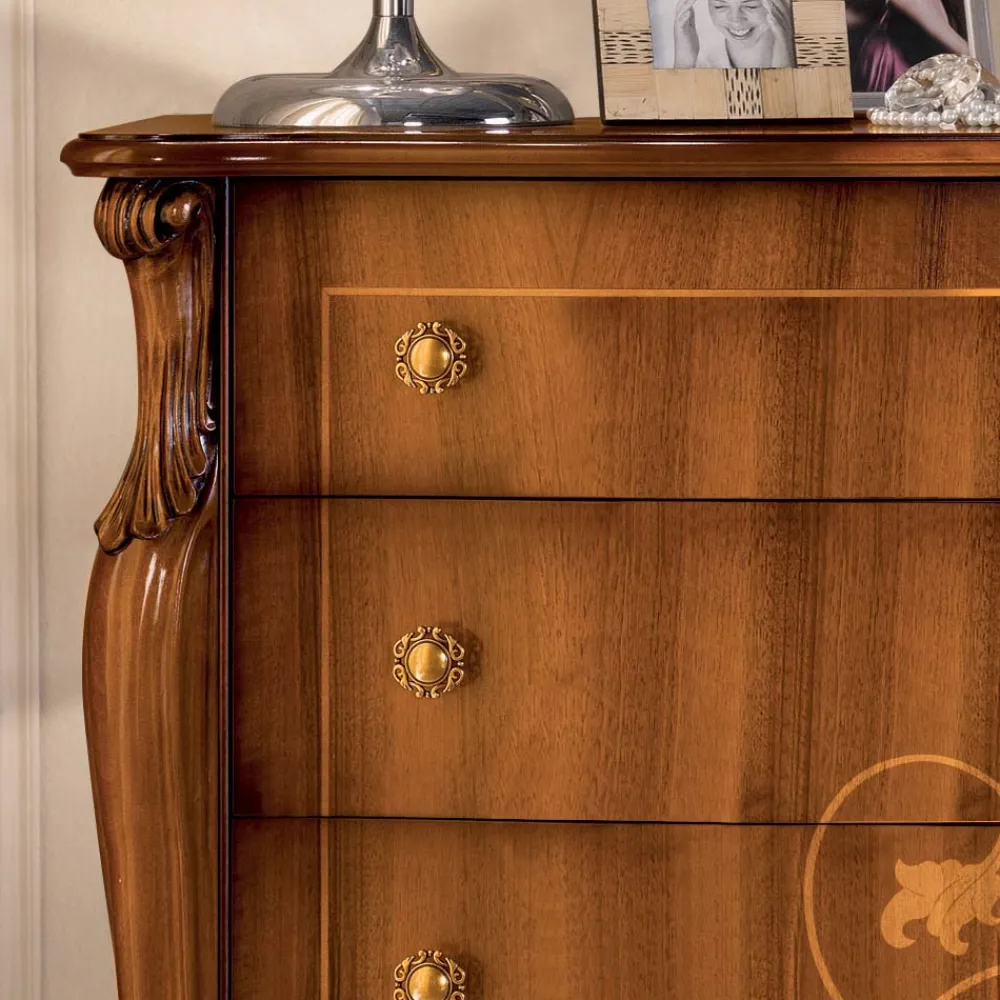 Viadurini Classic Kommoden-Kommode mit 7 Schubladen aus Walnussholz mit Intarsien Made in Italy - Commodus