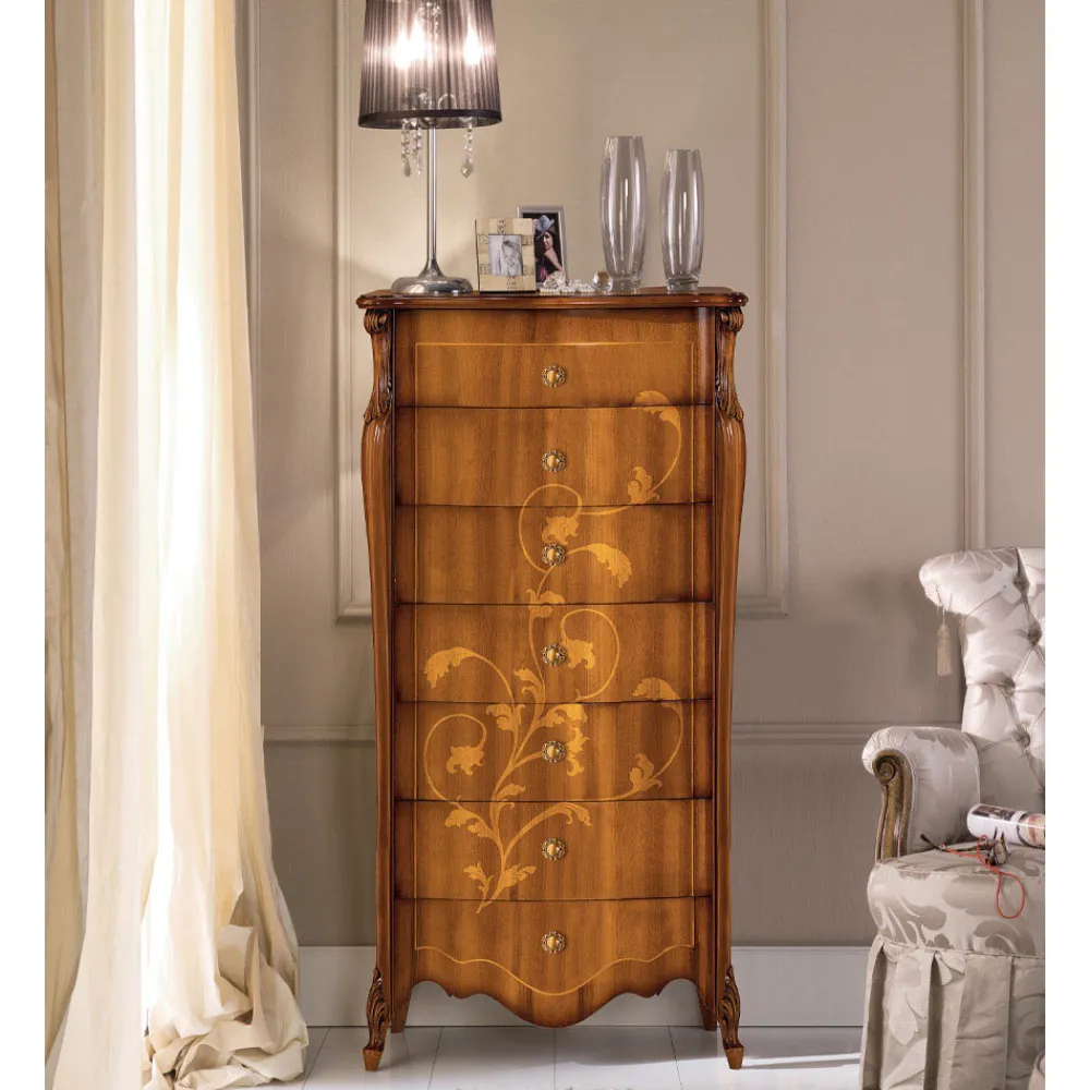 Viadurini Classic Kommoden-Kommode mit 7 Schubladen aus Walnussholz mit Intarsien Made in Italy - Commodus