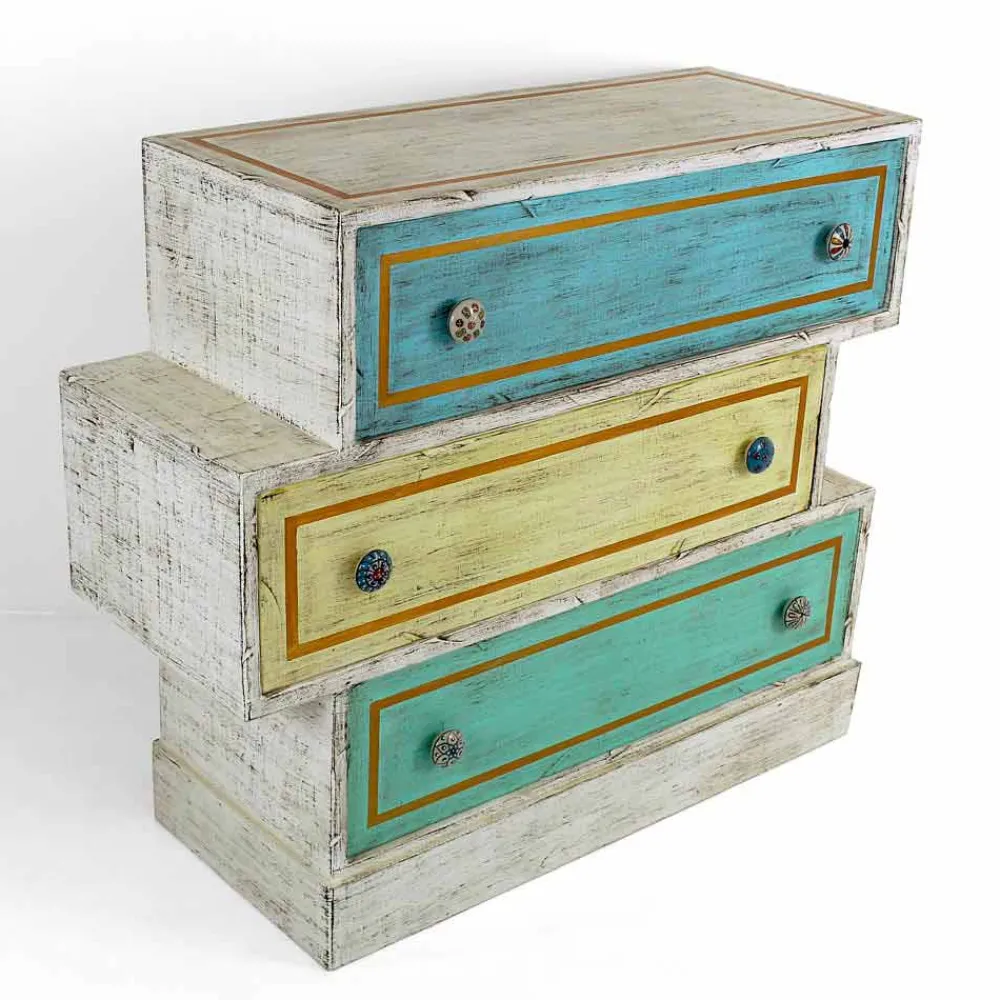 Viadurini Living Kommoden-Kommode mit farbigen Schubladen und Keramikknöpfen Made in Italy - Hendriks