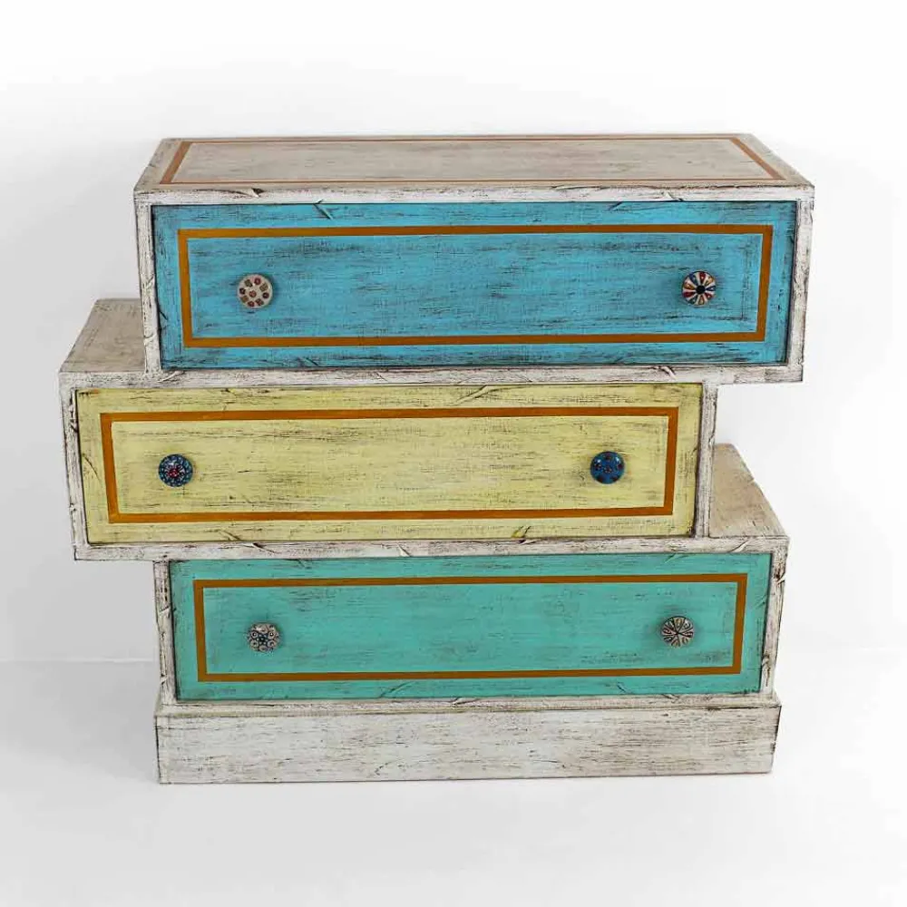 Viadurini Living Kommoden-Kommode mit farbigen Schubladen und Keramikknöpfen Made in Italy - Hendriks