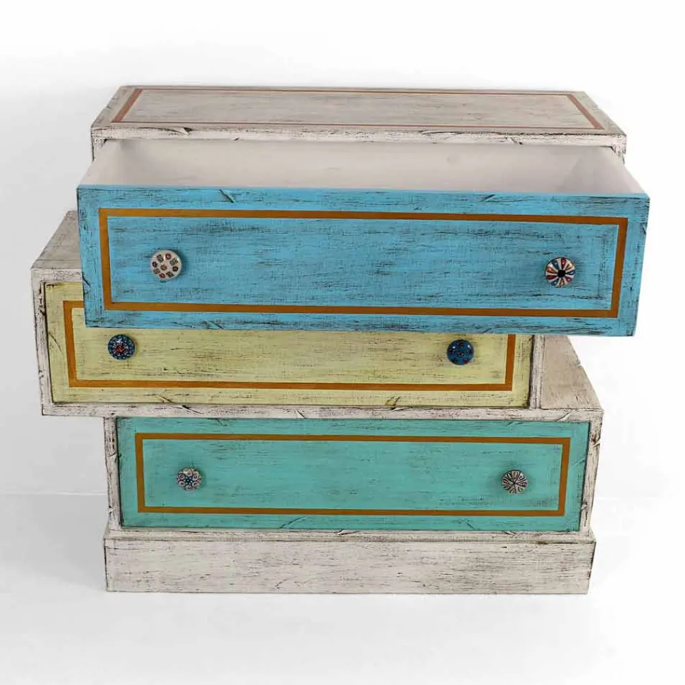 Viadurini Living Kommoden-Kommode mit farbigen Schubladen und Keramikknöpfen Made in Italy - Hendriks