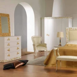 Viadurini Living Kommoden-Kommode weiß mit 4 Schubladen und Deko in gold  Kush