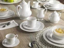 Viadurini Kitchen Tee Set Und Kaffee Set-Kompletter Frühstücksservice 22 Stück aus weißem Porzellan - Gimignano