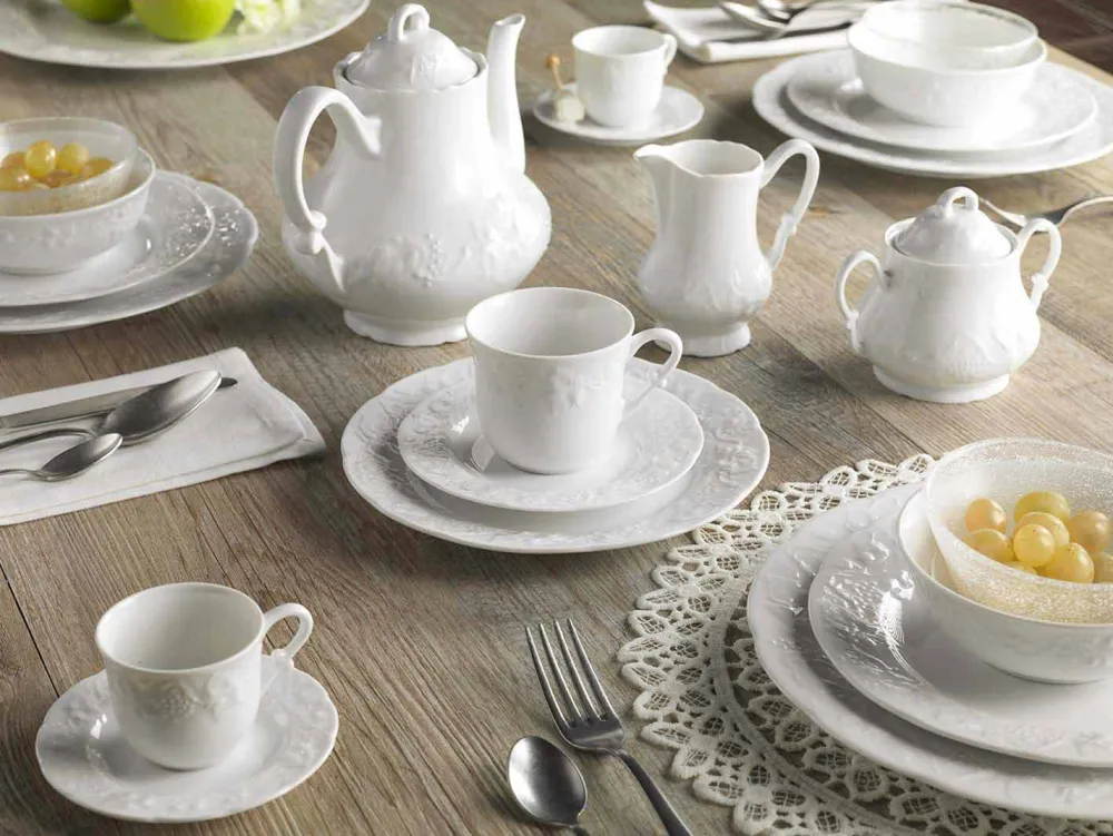 Viadurini Kitchen Tee Set Und Kaffee Set-Kompletter Frühstücksservice 22 Stück aus weißem Porzellan - Gimignano