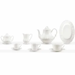 Viadurini Kitchen Tee Set Und Kaffee Set-Kompletter Frühstücksservice 22 Stück aus weißem Porzellan - Gimignano