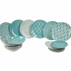 Viadurini Kitchen Teller Set-Kompletter Tischservice aus farbigem Porzellan 18 Stück - Indonesien
