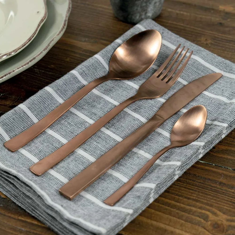 Viadurini Kitchen Besteck Set-Komplettes Besteckset in schwarzem Stahl- oder Kupferdesign 24-teilig - Fayette