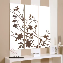 Viadurini Decor Blumen Bilder-Komposition aus 3 Tafeln, die einen Zweig mit Blättern darstellen, hergestellt in Italien – Ashton