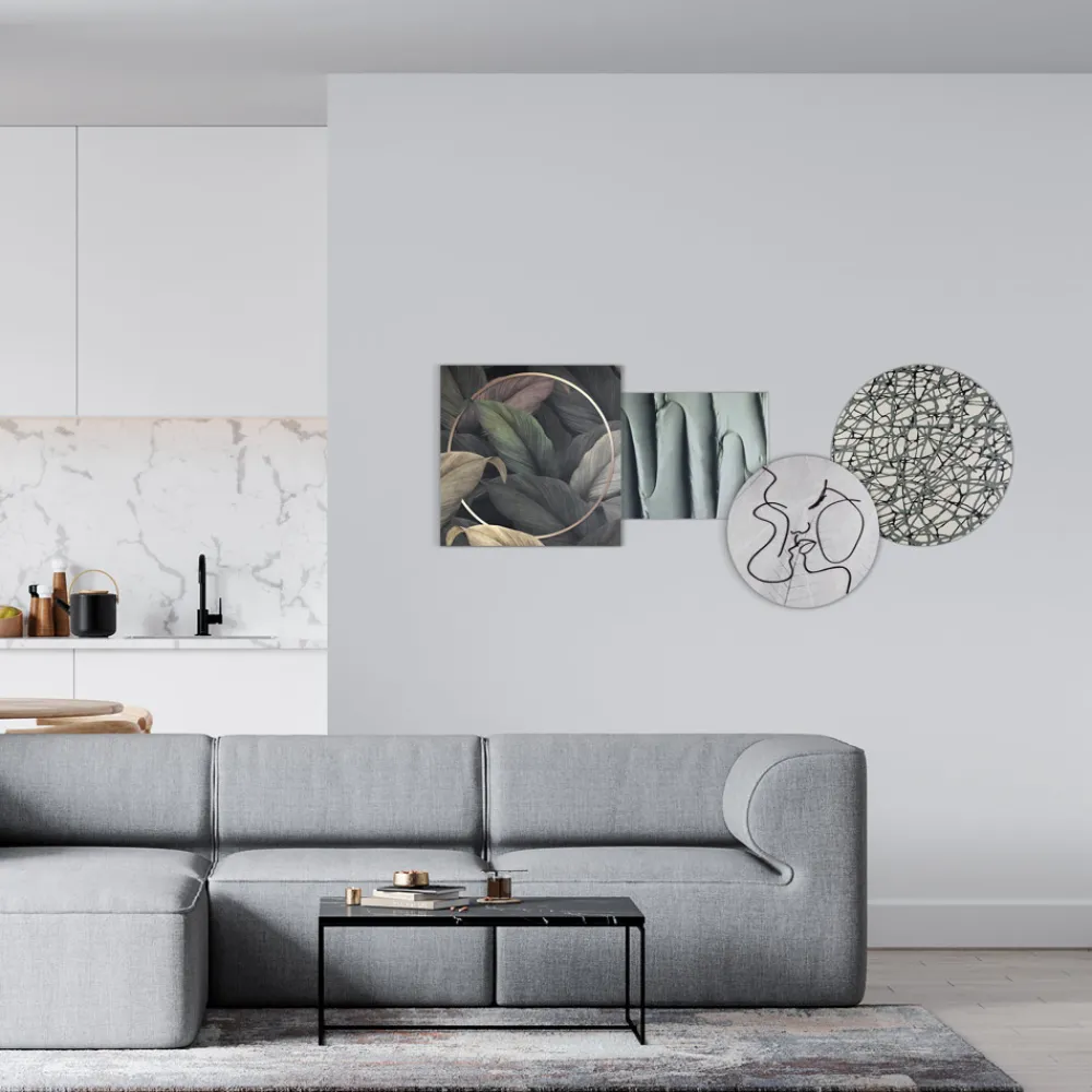 Viadurini Decor Abstrakte Bilder-Komposition aus 4 Tafeln mit der Stilisierung des Kusses Made in Italy – Kanna