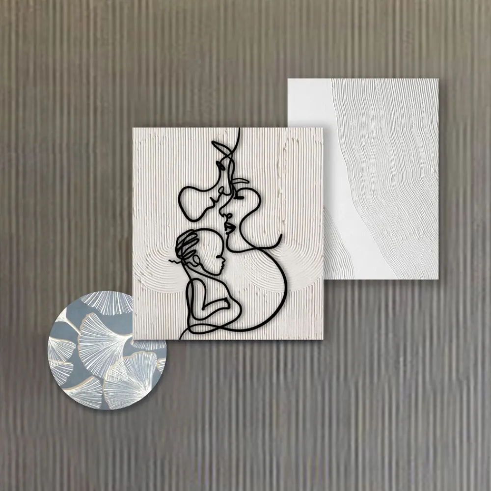 Viadurini Decor Abstrakte Bilder-Komposition aus 3 Tafeln mit Stilisierung der Liebe, hergestellt in Italien – Keina