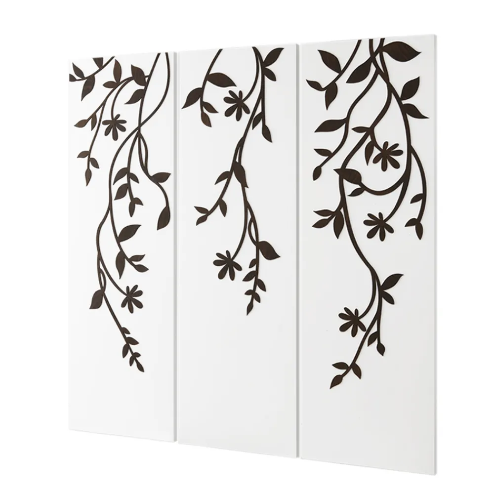 Viadurini Decor Blumen Bilder-Komposition aus 3 Tafeln mit der Darstellung von 3 Zweigen und Blättern, hergestellt in Italien – Barney