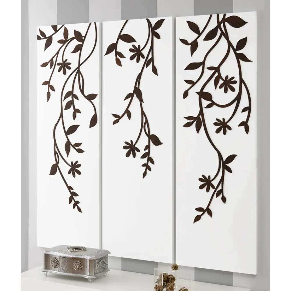 Viadurini Decor Blumen Bilder-Komposition aus 3 Tafeln mit der Darstellung von 3 Zweigen und Blättern, hergestellt in Italien – Barney