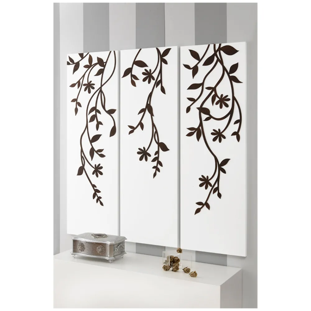 Viadurini Decor Blumen Bilder-Komposition aus 3 Tafeln mit der Darstellung von 3 Zweigen und Blättern, hergestellt in Italien – Barney