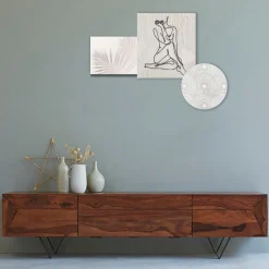 Viadurini Decor Abstrakte Bilder-Komposition aus 3 Tafeln mit der Stilisierung einer Frau, hergestellt in Italien – Kaori