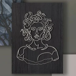 Viadurini Decor Abstrakte Bilder-Komposition aus 3 Tafeln mit der Stilisierung der Medusa, hergestellt in Italien – Ichika