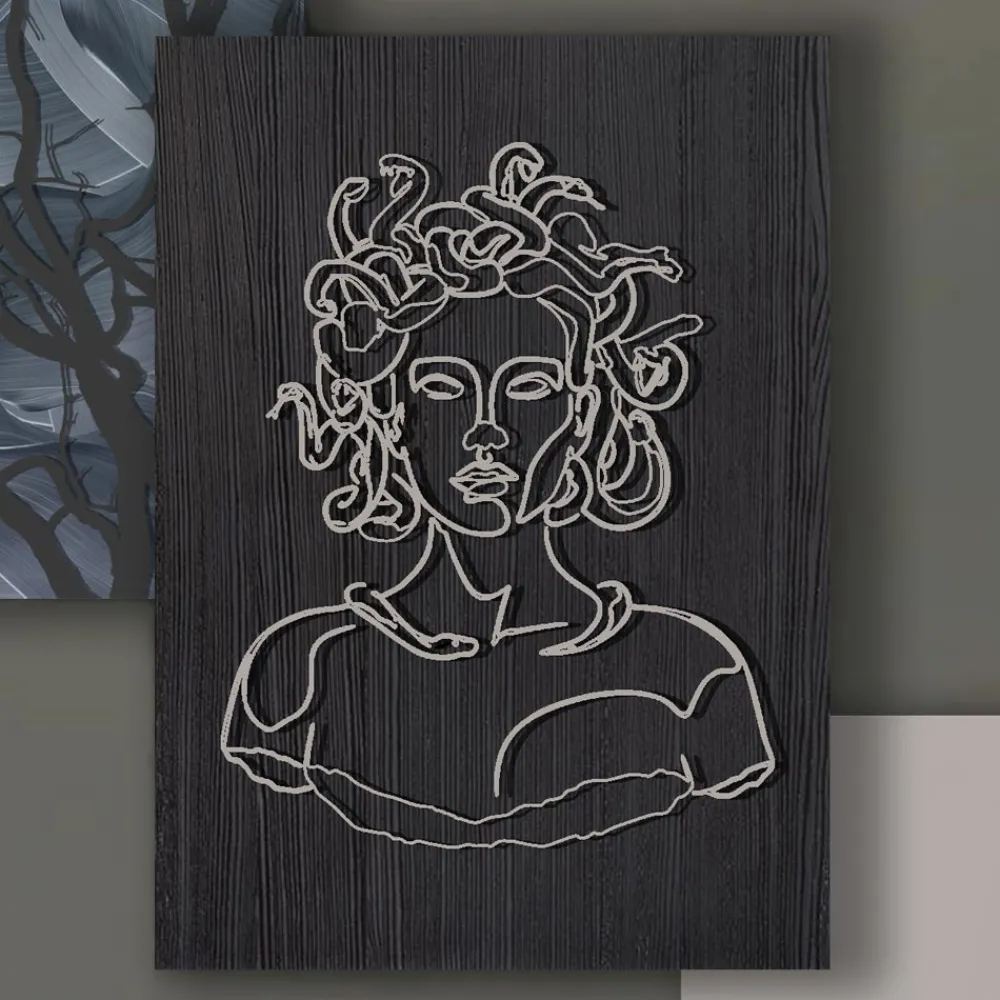 Viadurini Decor Abstrakte Bilder-Komposition aus 3 Tafeln mit der Stilisierung der Medusa, hergestellt in Italien – Ichika