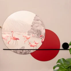 Viadurini Decor Blumen Bilder-Komposition aus Holzgemälden mit Flamingo-Aufdruck, hergestellt in Italien – Bahamas