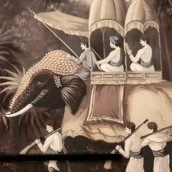 Viadurini Decor Blumen Bilder-Komposition aus Holzgemälden mit Elefantendruck, hergestellt in Italien – Patagonien