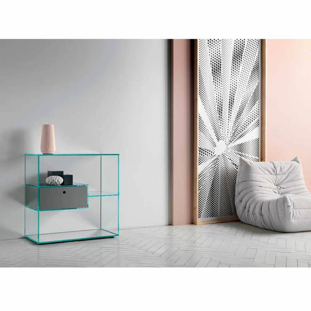 Viadurini Living Konsolentisch Flur-Konsole für Wandeingang aus extra klarem Glas mit lackierter Schublade - Linzy